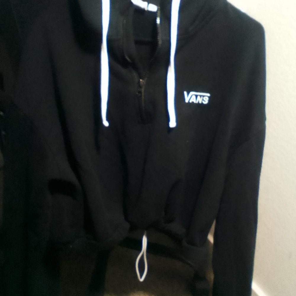 Vans Black Hoodie with White Drawstrings